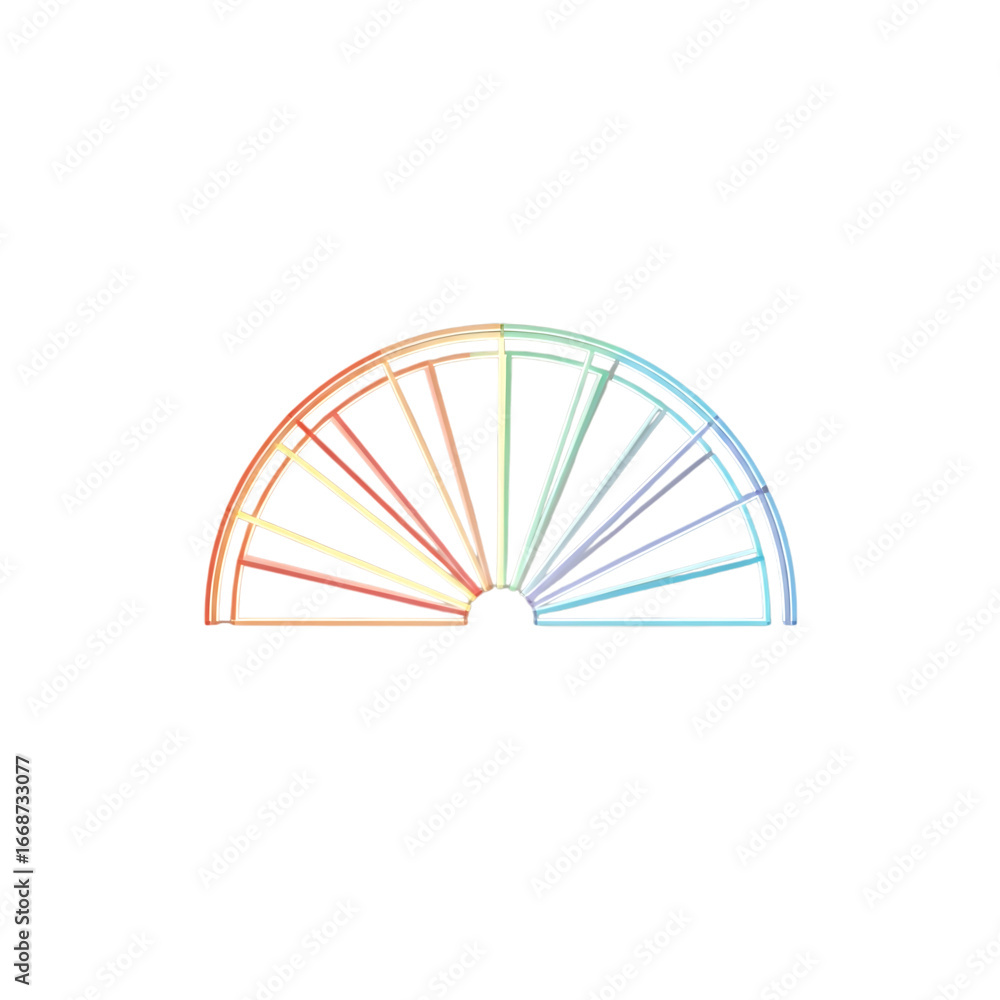 Poster abstract rainbow colored geometric fan shape symbolizes progress and creativity on a simple dark can