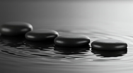 Black stones arranged in water creating gentle ripples  