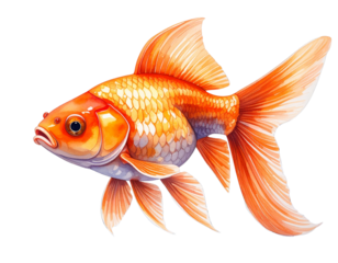 Watercolor Goldfish Illustration with Flowing Fins, Artistic Style, Isolated
