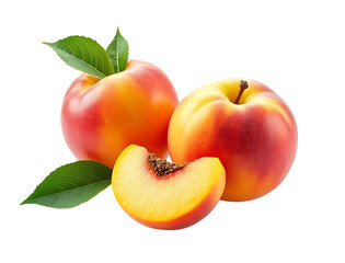  ripe nectarine peach with a slice showing seeds, isolated on transparent background