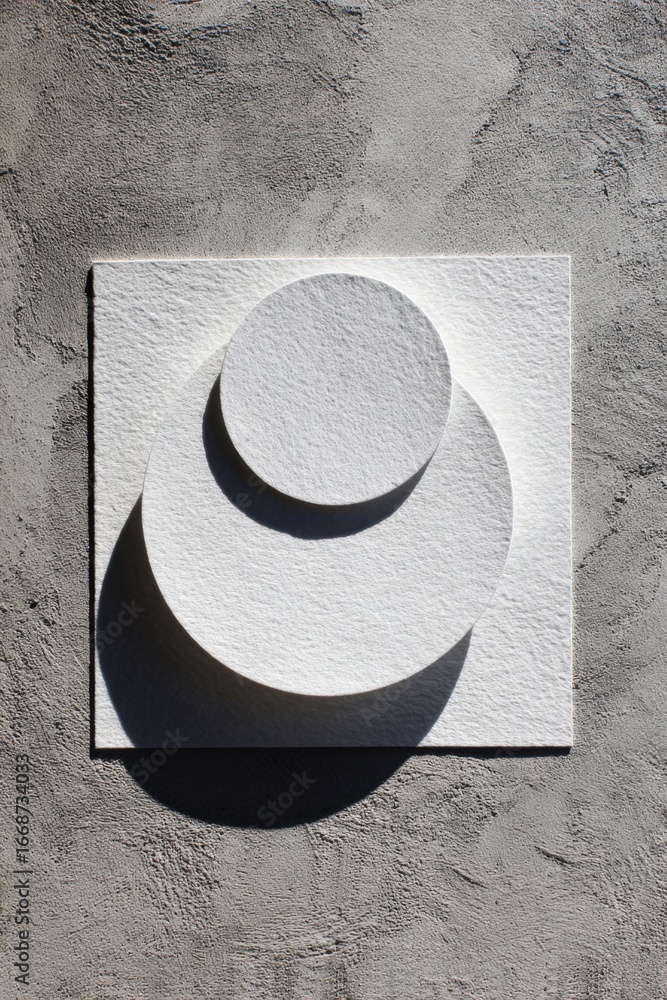 Aufkleber abstract overlapping circle and square casting shadows on textured surface