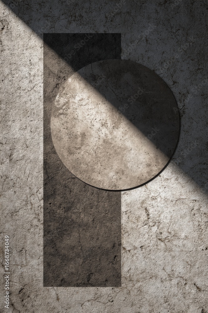 Poster Abstract Overlapping Circle and Square Casting Shadows on Textured Surface