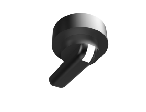 Isolated 3D Rendered Black Control Knob with Lever Handle for Technical Presentations and UI Design Mockups: High-Resolution Precision Adjustment Dial Component on Transparent PNG Background.