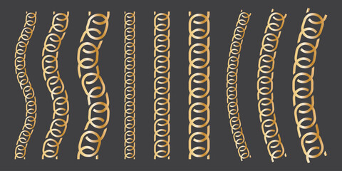 Black gold chain link circle logo icon symbol. Seamless metal chain link sign ornament ring shape border. Round Ring connect frame pattern. Vector illustration image. Isolated on white background.