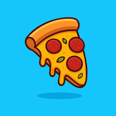 Cheesy Pepperoni Pizza Slice Cartoon on Blue Background