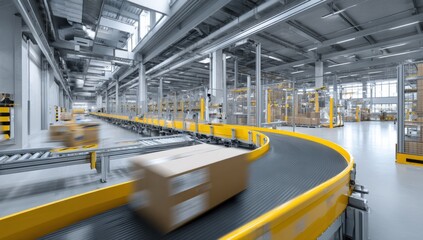 Obraz premium Modern warehouse with automated conveyor system