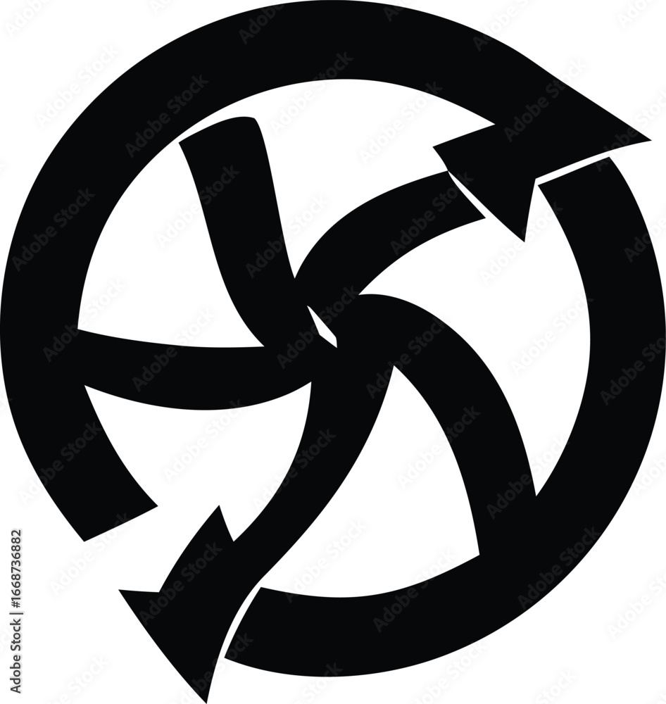 Poster Abstract black circular arrow symbol with swirling motion representing cycles and rotation in a modern design
