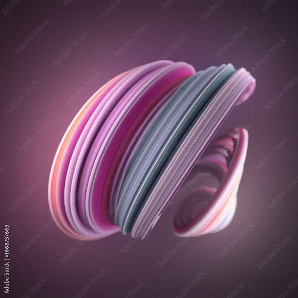 Poster digital illustration of an abstract figure composed of many smooth, swirling ribbons with a colorful