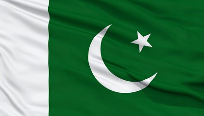 Flag of Pakistan with Islamic crescent and star on green field, symbolizing faith, unity, and minority inclusion.