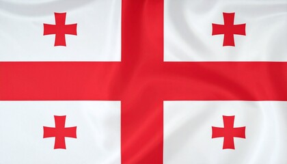"Georgia's national flag with white field and five red crosses, including a central cross and four bolnur-katskhuri crosses, symbolizing Christian heritage, national pride, and historical identity."