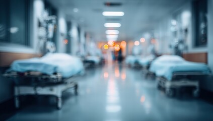 Blurred hospital hallway with beds (1)