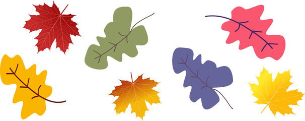 Set of autumn leaves in the wind on transparency background  illustration png