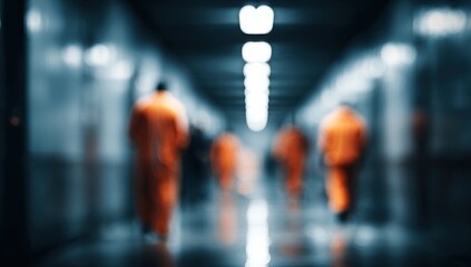 Fototapeta premium Blurred figures in an institutional corridor