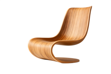 Curved wooden chair design isolated on white background