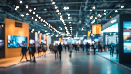 Blurred view of a busy trade show hall