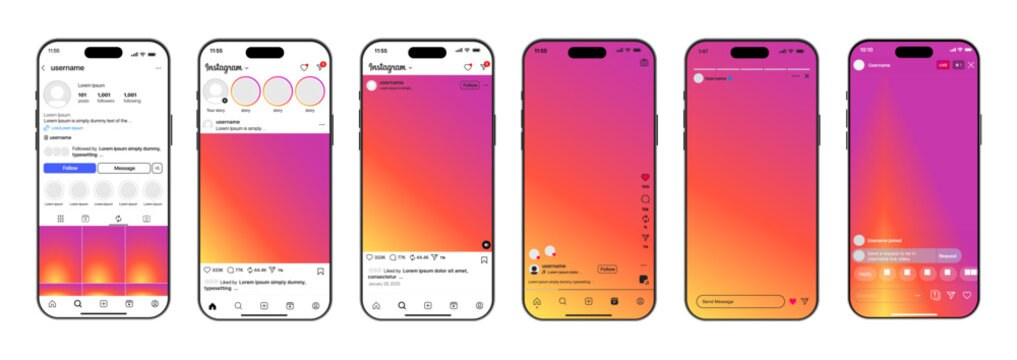 instagram mockup social media template. instagram Story template. instagram Post template. instagram mockup in iPhone 16. instagram profile template