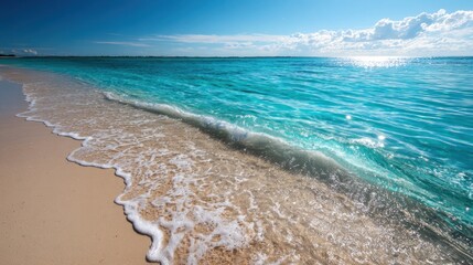 Crystal Clear Turquoise Waves Washing onto Sandy Tropical Beach