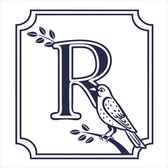 Stylish Monogram R with Perched Bird