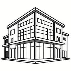 Modern commercial building facade with large windows and multiple floors