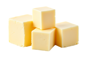  several cubes of yellow cheese isolated on transparent background