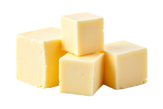 several cubes of yellow cheese isolated on transparent background