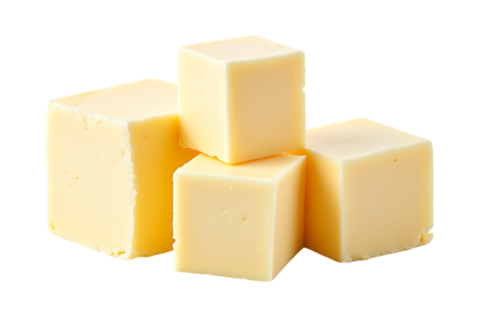 several cubes of yellow cheese isolated on transparent background