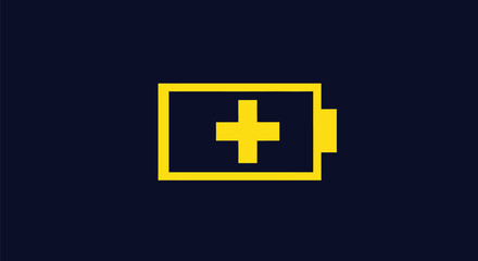 Yellow Battery Icon With Plus Sign Symbolizing Power And Energy.