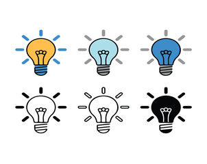 Vector icons of a bright idea bulb, symbolizing innovation, electricity, and the concept of inspiration