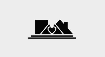 Minimalist House Logo with Heart Symbolizing Home and Love.