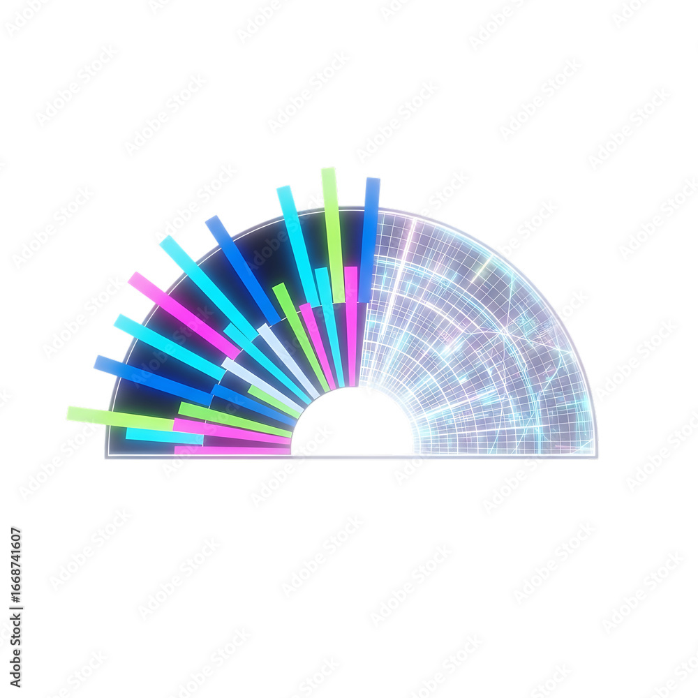 Poster vibrant glow sticks radiating in a fan shape against a with subtle sparkle effect isolated on transp