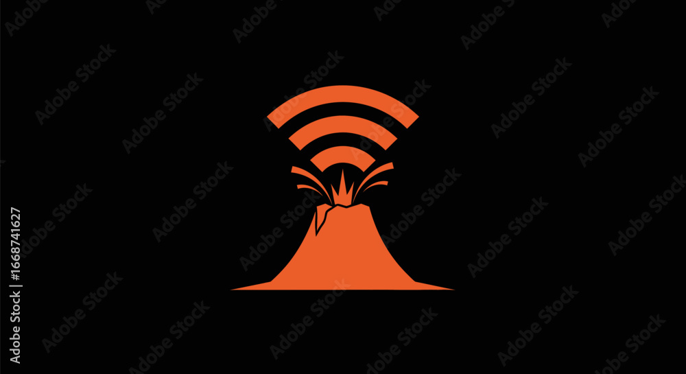 Aufkleber volcano erupting wifi signal representing internet connectivity and technology.