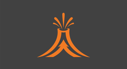 Abstract orange volcano erupting with energy and power symbol.