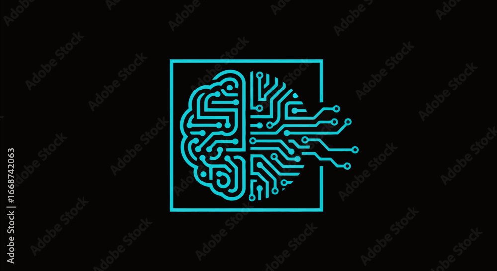 Poster digital brain circuitry representing artificial intelligence and machine learning.