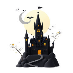 Spooky halloween 3d castle scene enchanted landscape digital art mysterious atmosphere