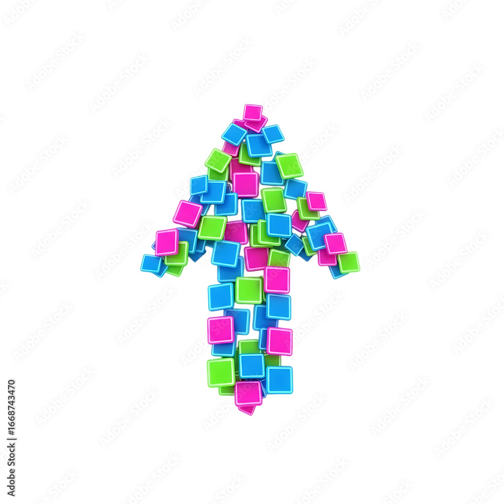 Aufkleber colorful 3d cubes form an upward pointing arrow symbol against a stark black backdrop isolated on tr