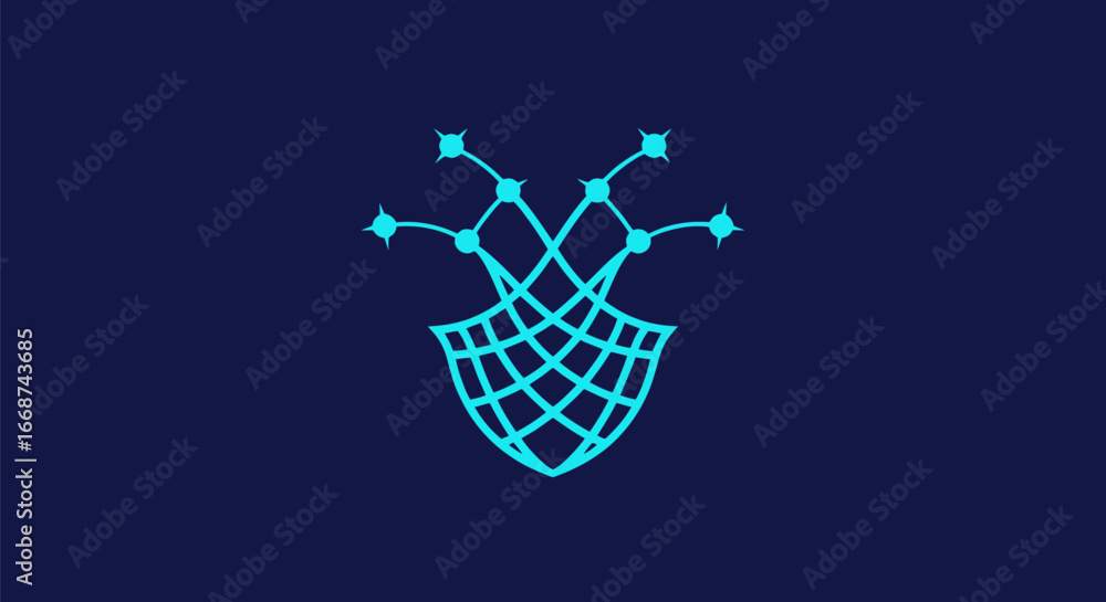 Poster glowing blue abstract digital network pattern shield.