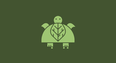 Stylized Green Turtle with Leaf Shell Graphic Illustration.
