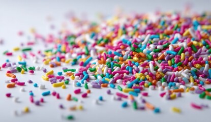 Colorful sprinkles scattered on a white surface (1)