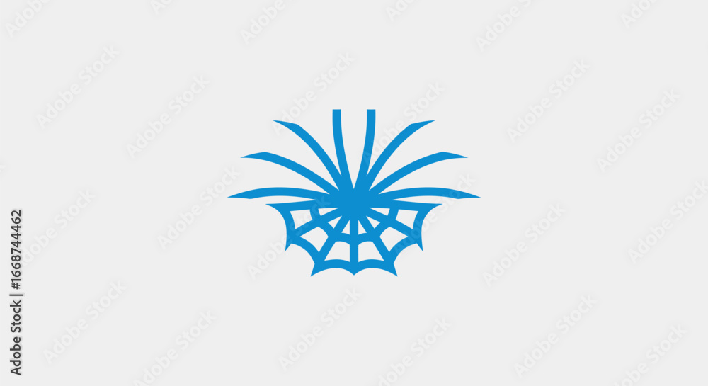 Poster abstract blue graphic design featuring radial burst and web pattern.