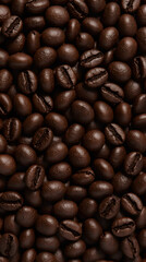 Fototapeta premium Roasted Coffee Beans Close-Up: An exquisite close-up showcases a captivating tapestry of rich, dark roasted coffee beans, their intricate textures and enticing aroma hinting at the perfect brew.