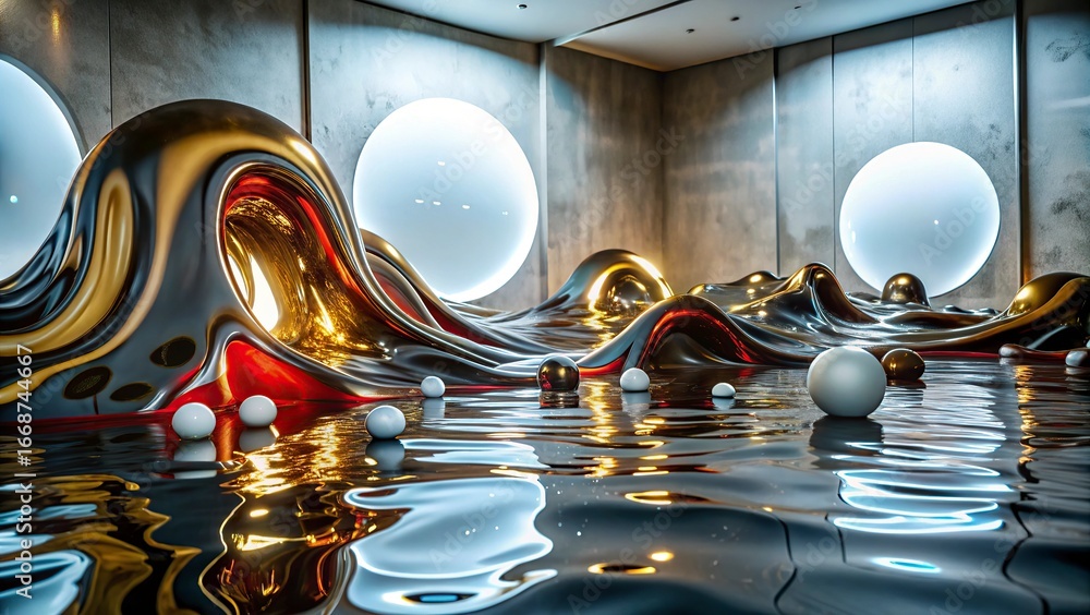 Aufkleber 3d render, abstract background with gold and black balls.abstract background with colorful glass bal