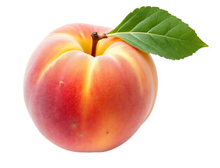  a whole ripe peach with a green leaf, isolated on transparent background