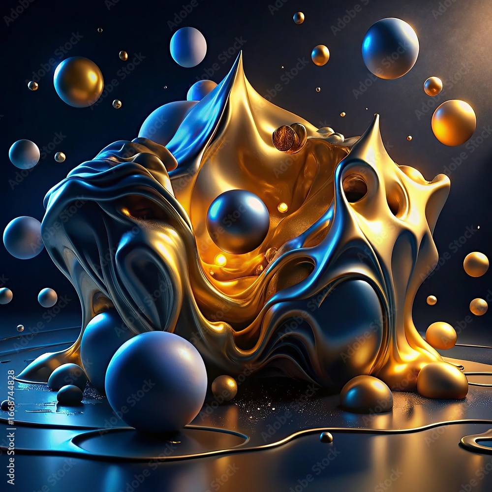 Aufkleber 3d render, abstract background with gold and black balls.abstract background with colorful glass bal