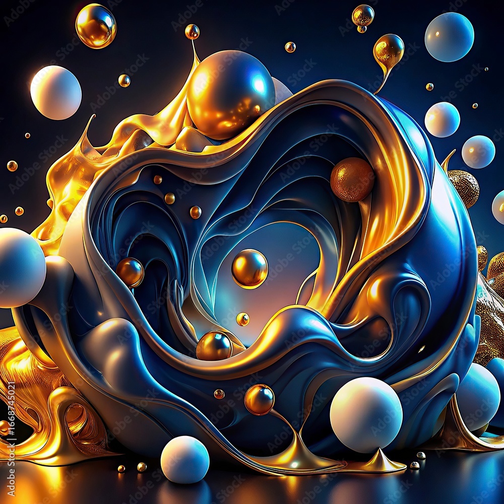 Aufkleber 3d render, abstract background with gold and black balls.abstract background with colorful glass bal