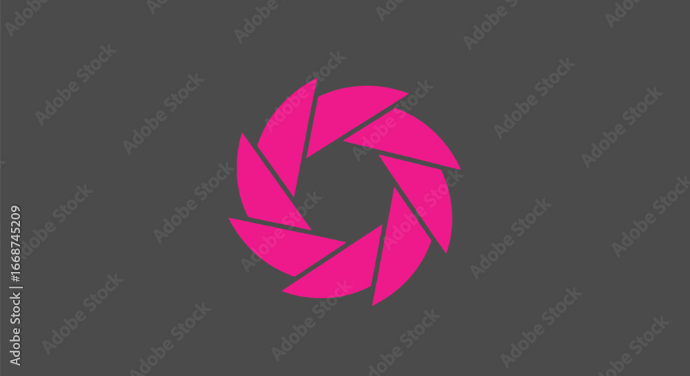 Poster abstract pink aperture design with multiple triangular shapes in a circular pattern.