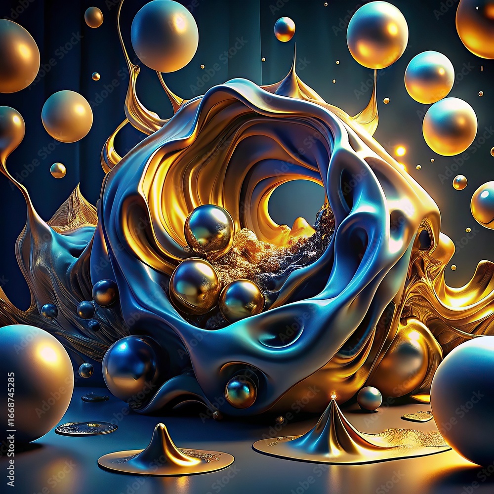 Aufkleber 3d render, abstract background with gold and black balls.abstract background with colorful glass bal