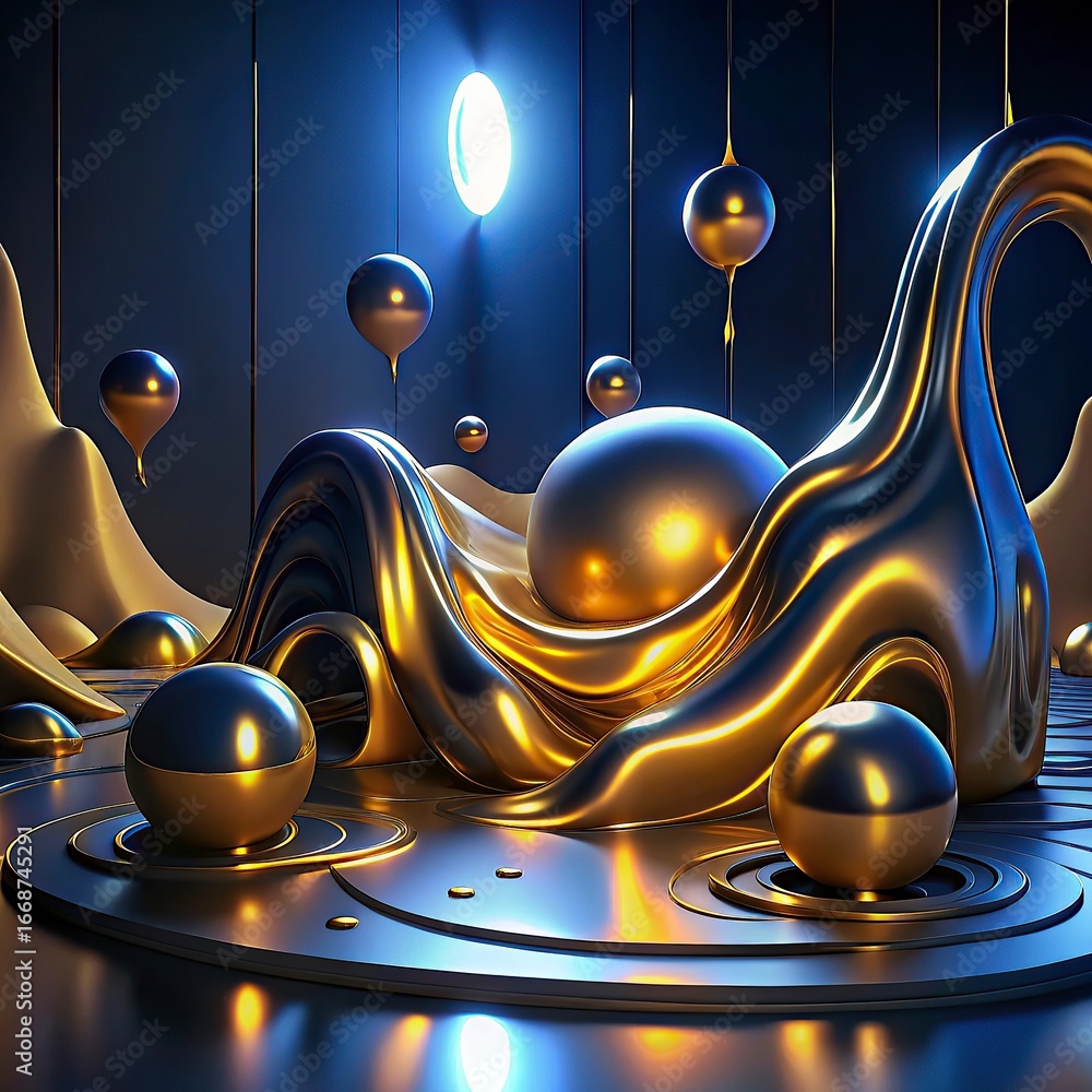 Aufkleber 3d render, abstract background with gold and black balls.abstract background with colorful glass bal