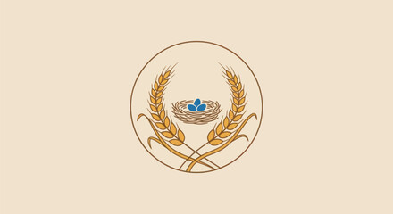 Wheat Stalks Surround Birds Nest with Eggs.