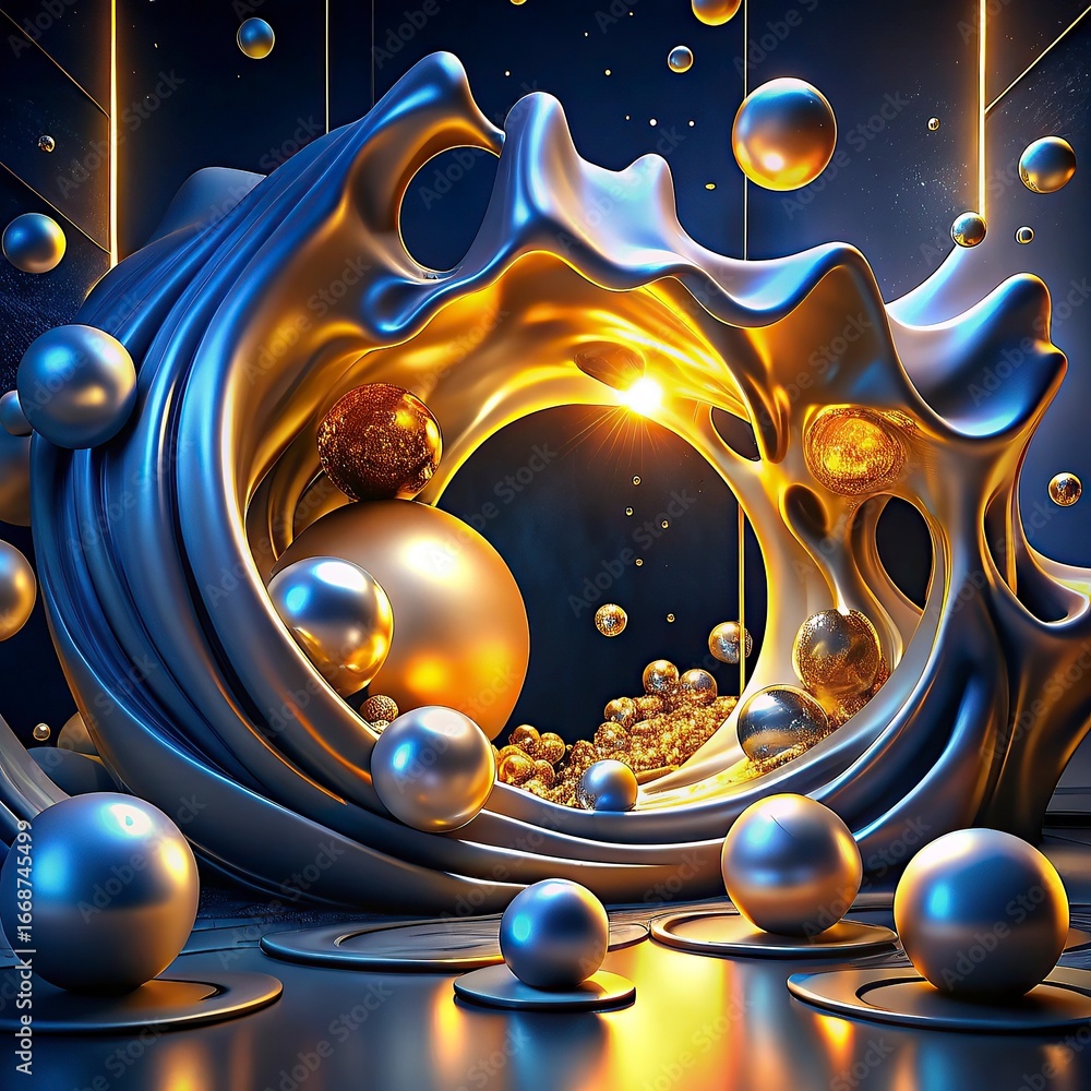 Aufkleber 3d render, abstract background with gold and black balls.abstract background with colorful glass bal