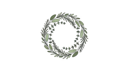 Elegant botanical wreath with green leaves and branches.